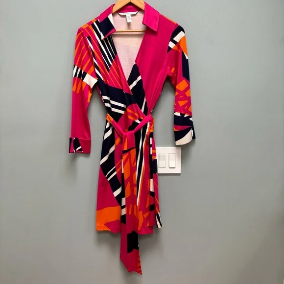 Diane Von Furstenberg Pink and Orange Wrap Dress - Picture 1 of 9